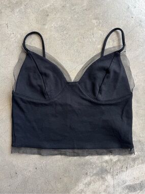 Black triangle crop top with mesh trim
